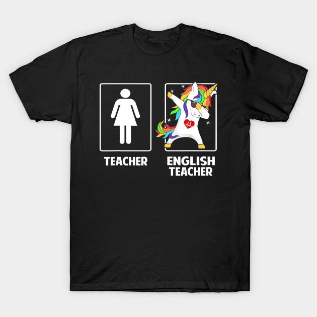 English Teacher Unicorn Dabbing Funny T Shirt Gifts Dab Dabs T-Shirt by Haley Tokey